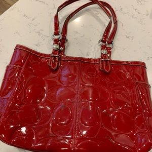Coach Embossed Signature Red Leather Gallery Tote Bag (Good Condition)